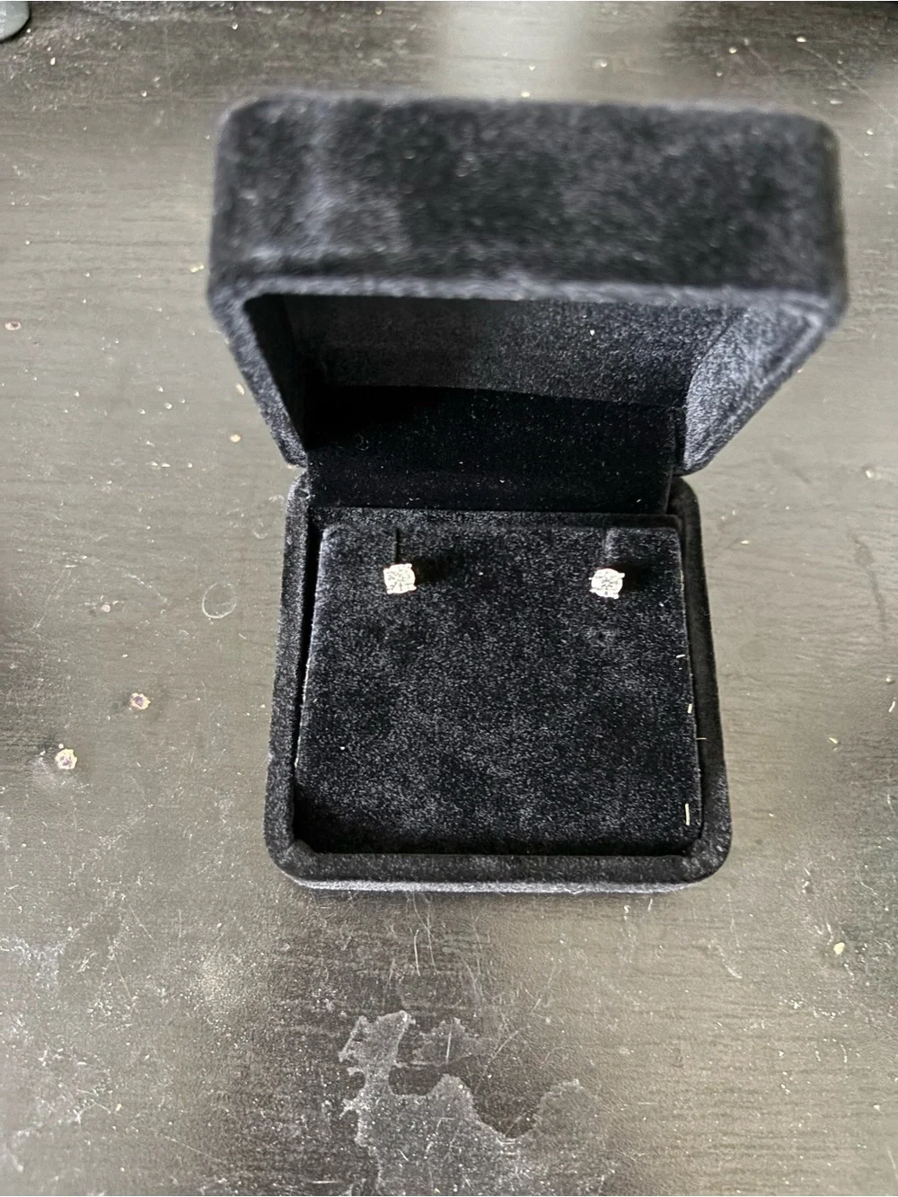 Classic Round Cubic Zirconia Stud Earrings in Black Velvet Box